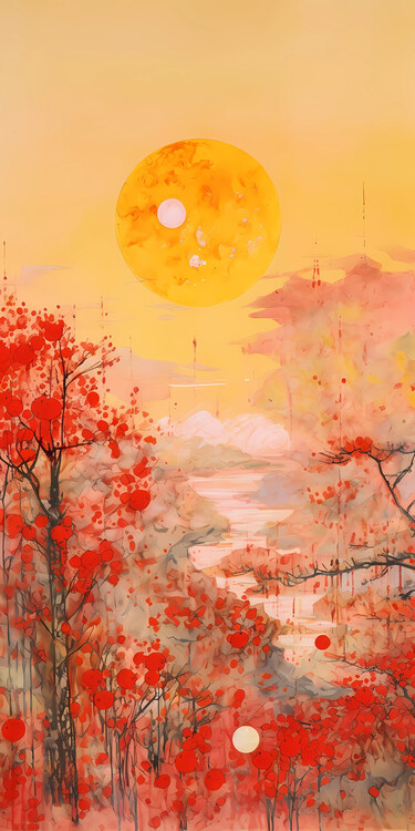 Taiteelliset kuva | CHINESE ART: Golden twilight on the meadow: Vertical XL  | Europosters