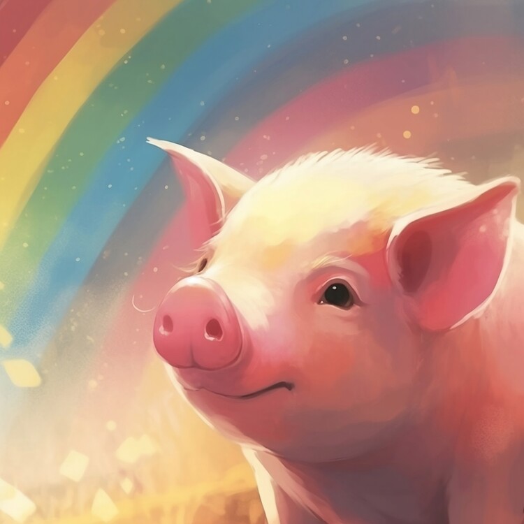 Illustration Pink pig, rainbow background