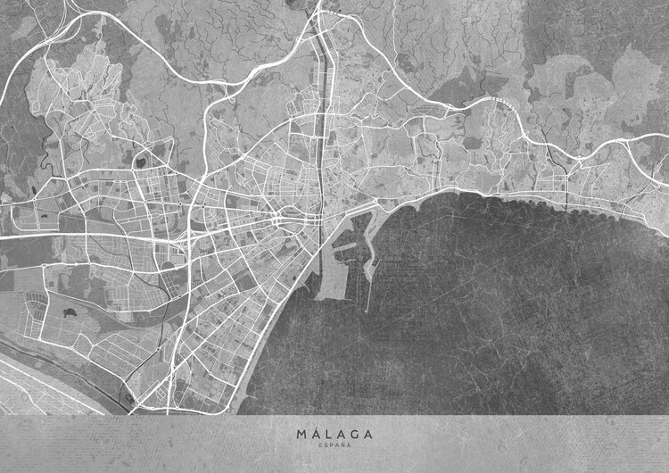 Karta Map of Málaga (Spain) in gray vintage syle