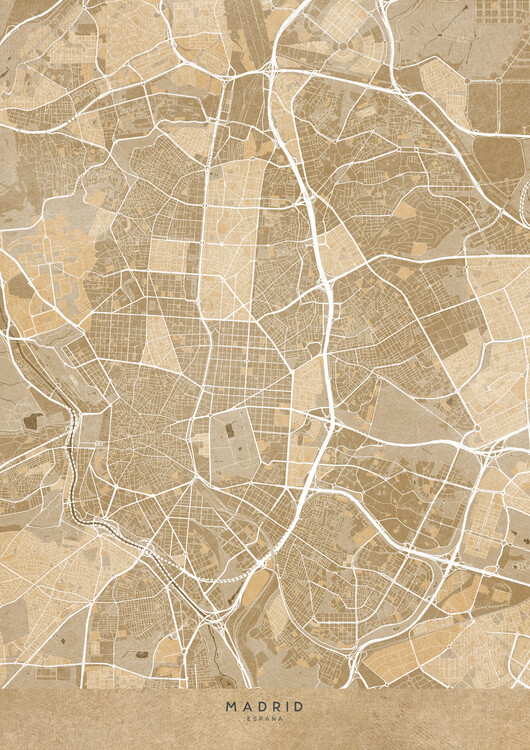 Karta Map of Madrid (Spain) in sepia vintage syle