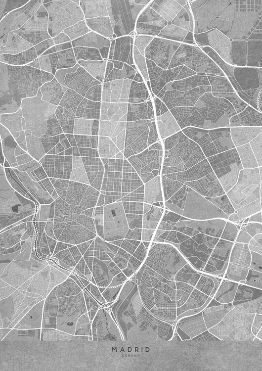 Karta Map of Madrid (Spain) in gray vintage syle