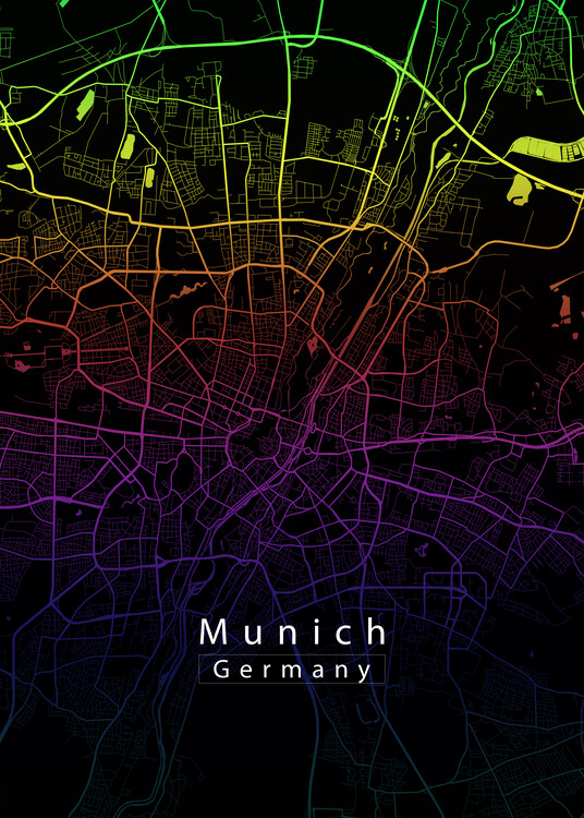 Map Munich Germany City Map rainbow