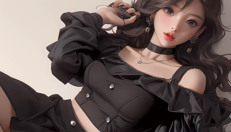 Illustration Japanese Model in Fashionable Pose