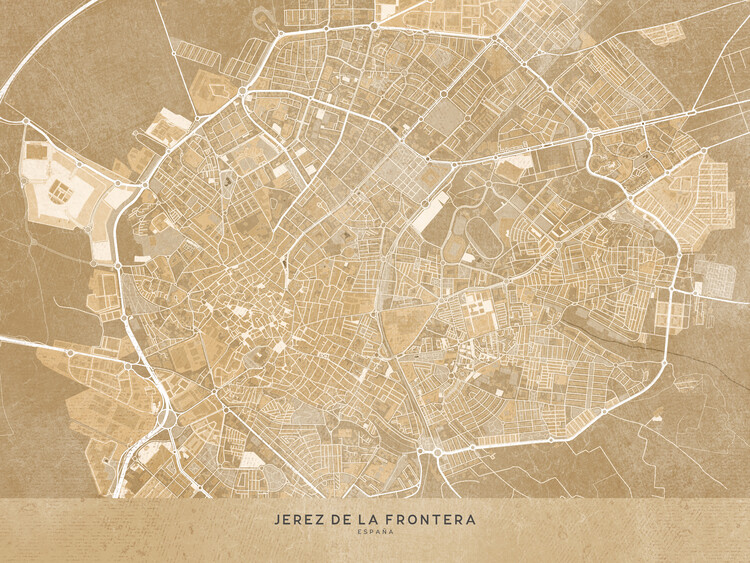 Ilustrácia Map of Jerez de la Frontera (Spain) in sepia vintage style