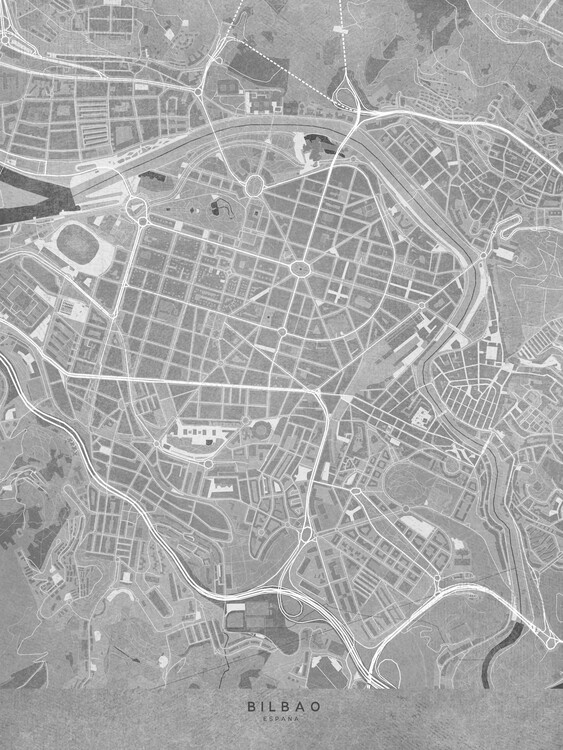 Mapa Map of Bilbao downtown (Spain) in gray vintage style