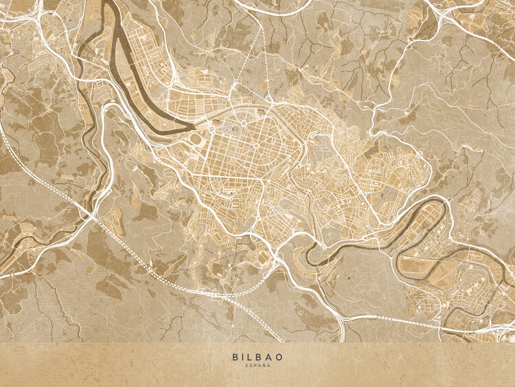 Mapa Map of Bilbao (Spain) in sepia vintage style