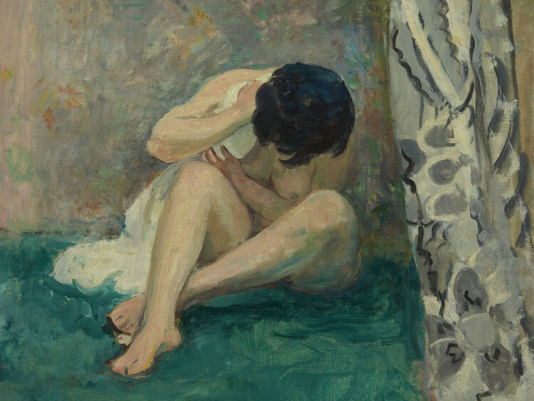 Umelecká tlač Kiki, Naked on a Green Carpet (Female Nude) - Henri Lebasque