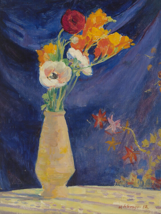 Kunstdruck Vase of Anemones on a Navy Blue Background - Henri Lebasque
