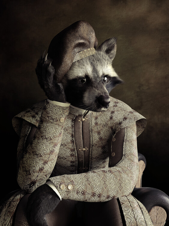 Illustration Raccoon portrait vintage animals renaissance