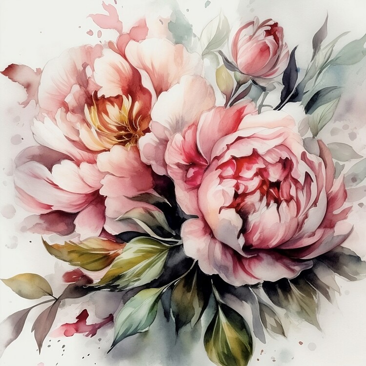 Illustration Pink Dahlias, watercolor painting