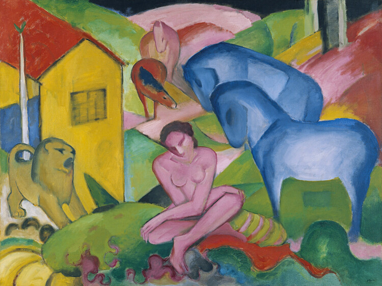 Konsttryck The Dream (Abstract Female Nude & Animals) - Franz Marc