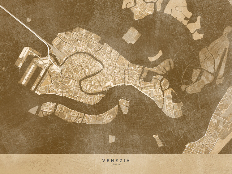 Kartta Map of Venice downtown (Italy) in sepia vintage style