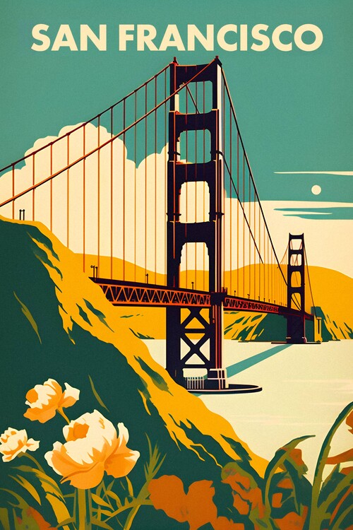 Illustration San Francisco - Vintage Car Travel Poster