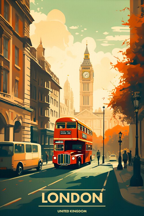 Poster Stampare con scritte su Londra con spruzzi di vernice rossa