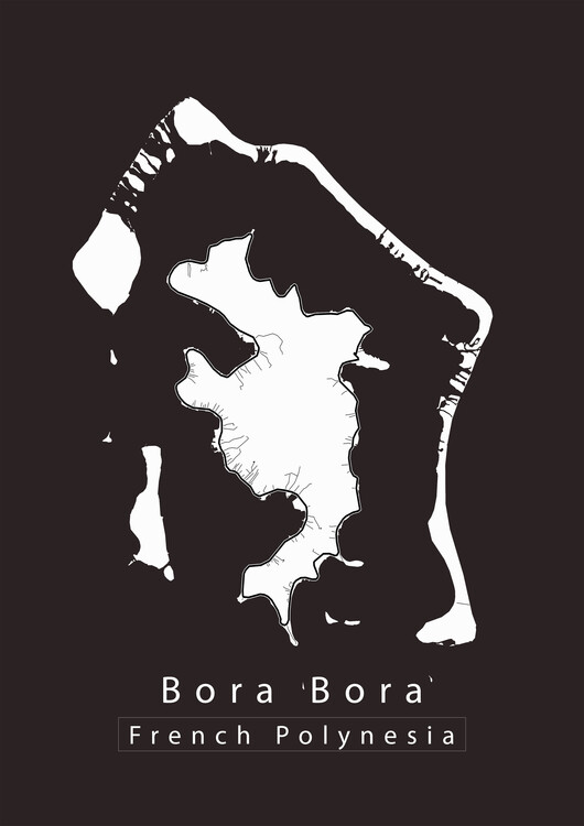 Karta Bora Bora French Polynesia Island Map white
