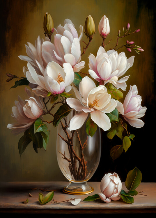 Ilustração Bouquet of magnolias in a vase