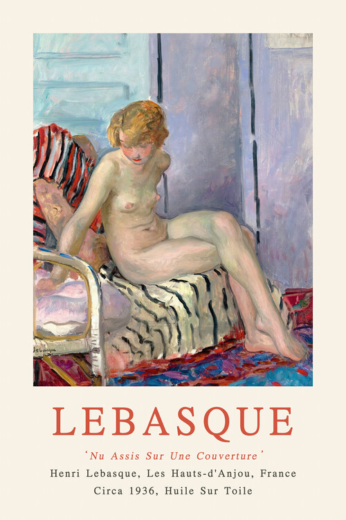 Konsttryck Girl on a Stripy Cover (French Female Nude) - Henri Lebasque