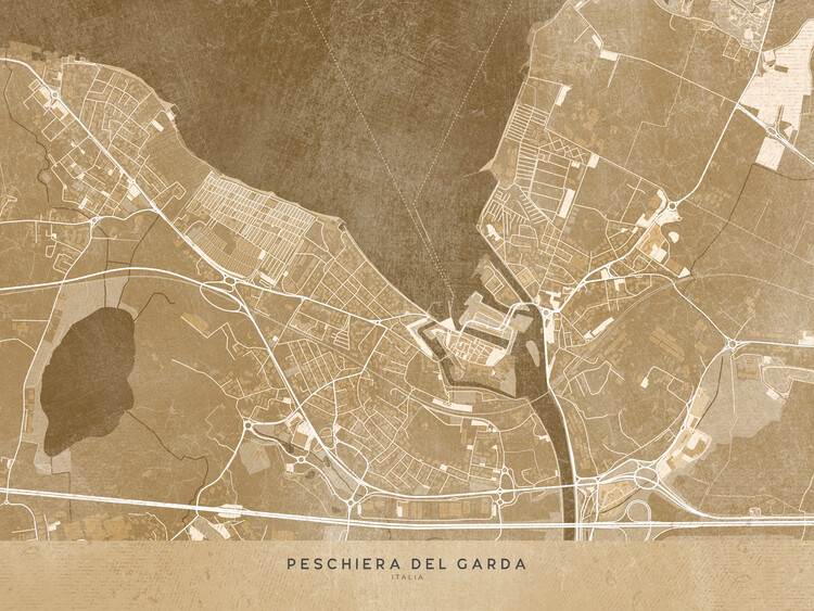 Mapa Map of Peschiera del Garda (Italy) in sepia vintage style