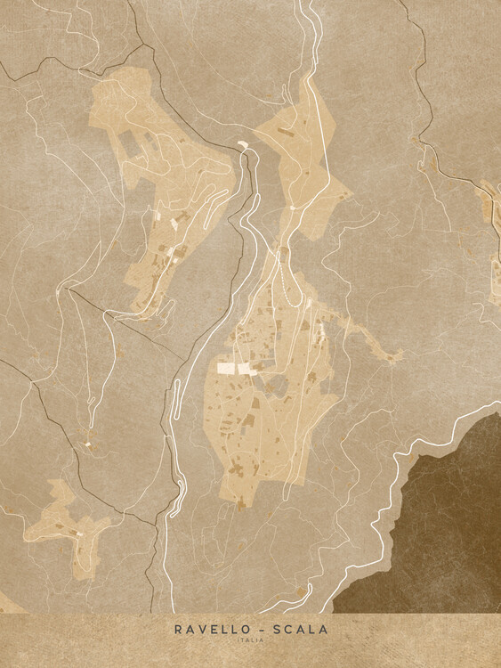 Zemljevid Map of Ravello & Scala (Italy) in sepia vintage style