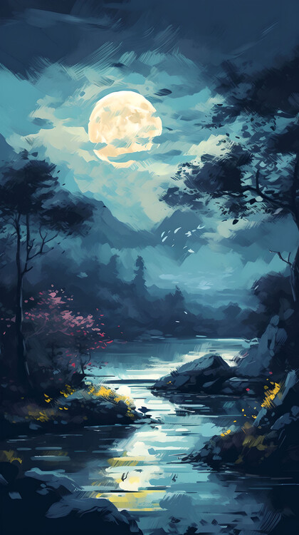 Ilustrare Magical Moonlit Forest - Enchanting Nighttime Fantasy Scene