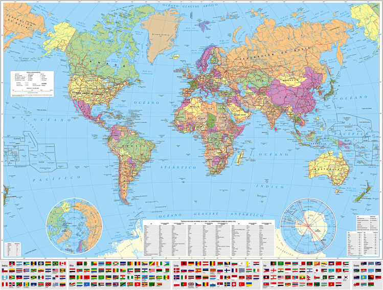 Mapa Mapamundi político, con las banderas de casi todos los paíse