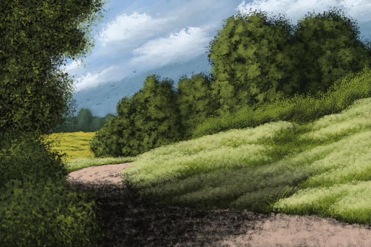 Illustration Country Road and Hills