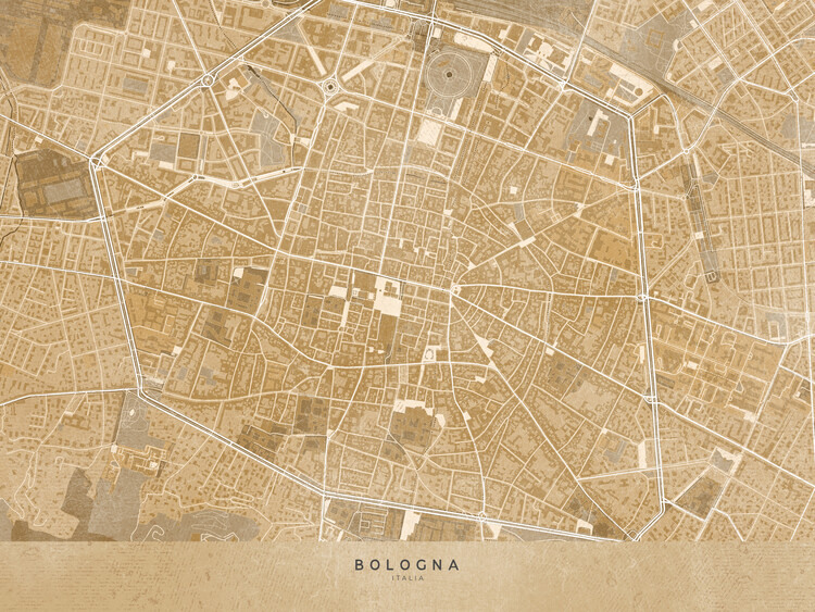 Mapa Map of Bologna downtown (Italy) in sepia vintage style