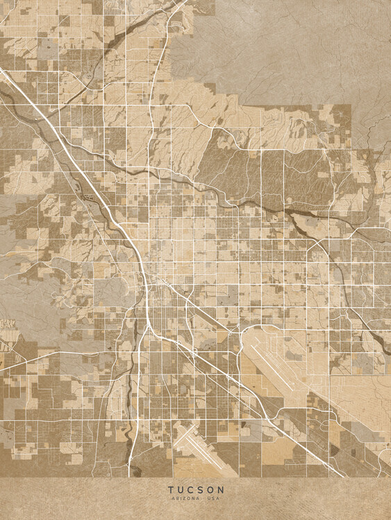 Kartta Map of Tucson (AZ) in sepia vintage style