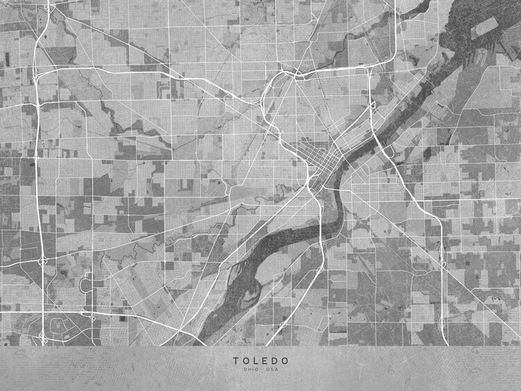 Map Map of Toledo (OH) in grey vintage style