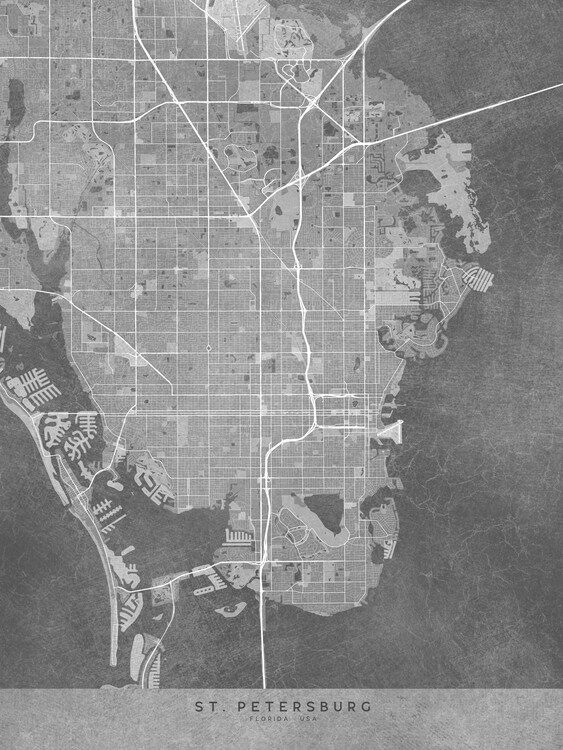 Mapa Map of St. Petersburg (FL, USA) in grey vintage style