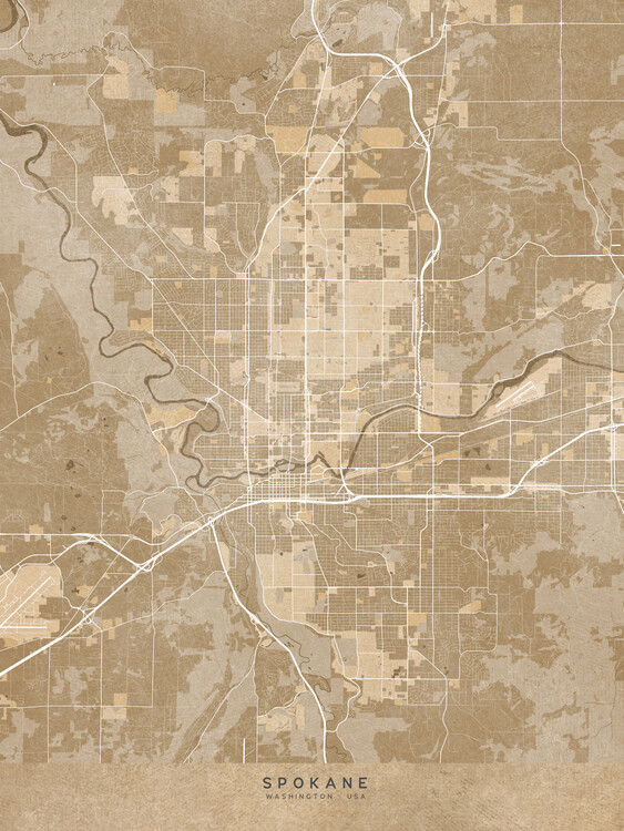 Map Map of Spokane (WA, USA) in sepia vintage style