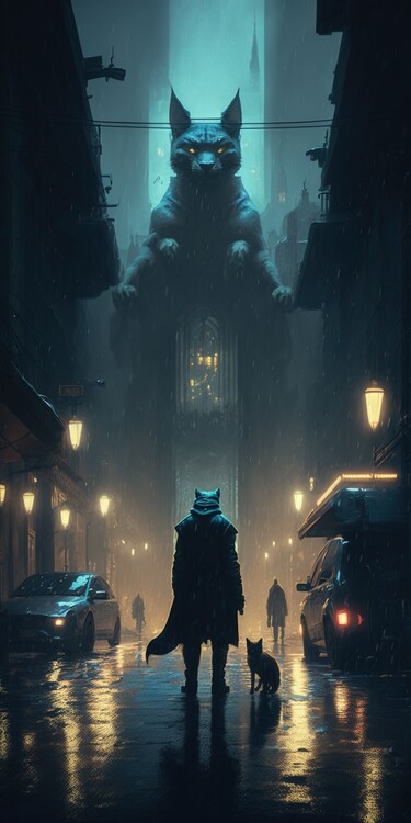 Illustration Cyberpunk Street Cat Alley