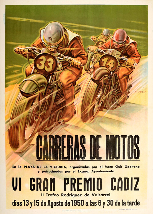 Illustrazione Carreras De Motos VI Gran Premio Cadiz Grand Prix Race 1950