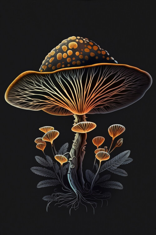 Illustration Glowing Mushrooms Into Dark