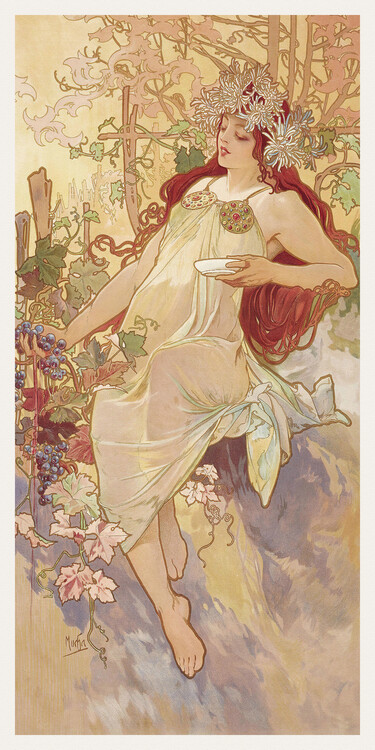 Artă imprimată The Seasons: Autumn (Art Nouveau Portrait) - Alphonse Mucha