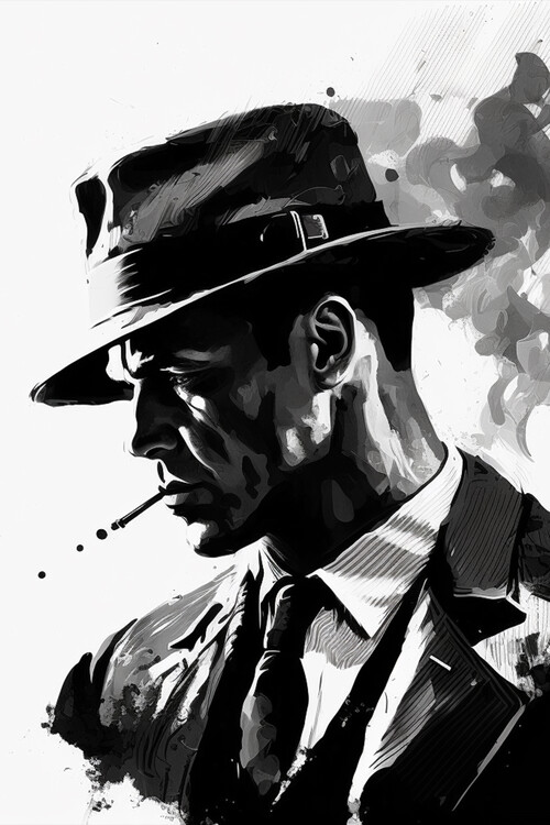Illustration Black & White Noir Smoking Man
