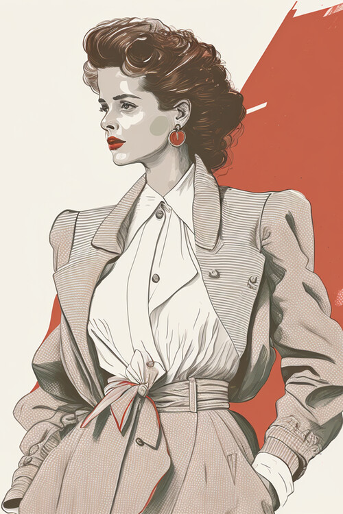 Illustration 1980's Fancy Retro Woman with Red Lips