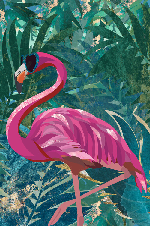 Ilustrácia Tropical flamingo jungle