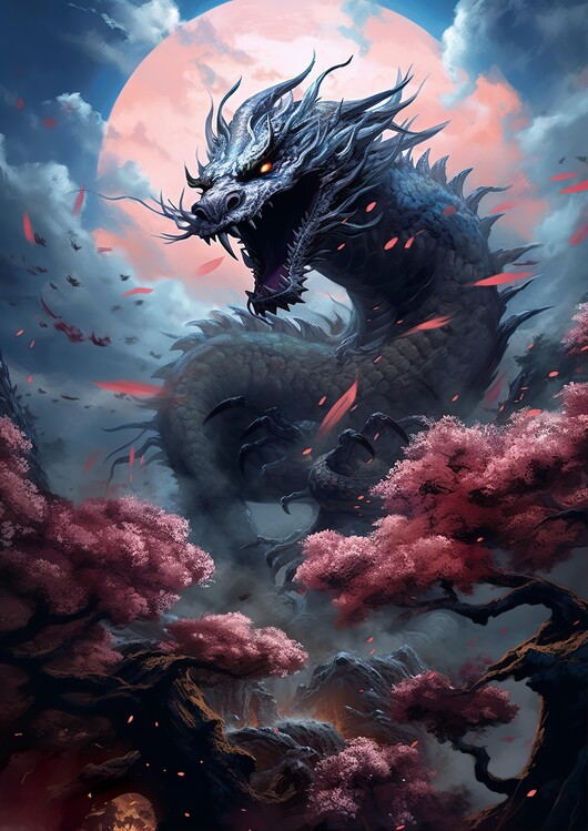Plakát Japanese Mountain Dragon Drache