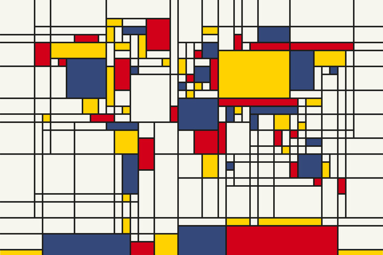Illustration World Map Abstract Mondrian Style