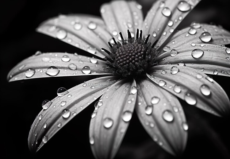 Art Photography Black & White, Flower with dew droplets