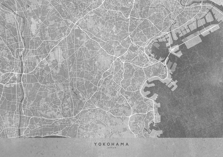 Canvas Print Map of Yokohama (Japan) in gray vintage style