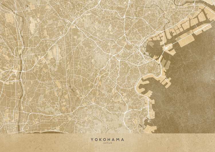 Kartta Map of Yokohama (Japan) in sepia vintage style