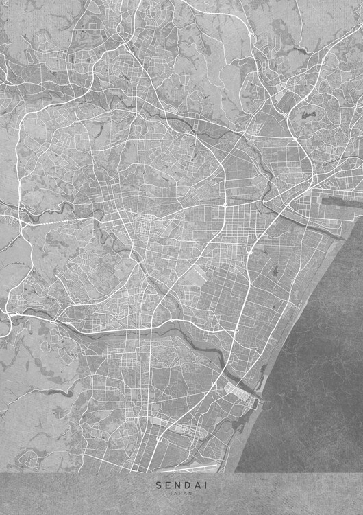 Canvas Print Map of Sendai (Japan) in gray vintage style