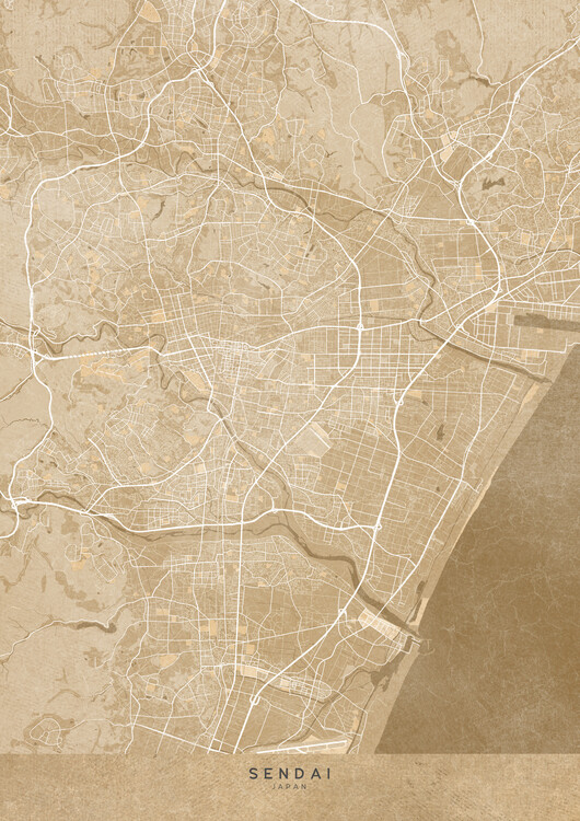 Canvas Print Map of Sendai (Japan) in sepia vintage style