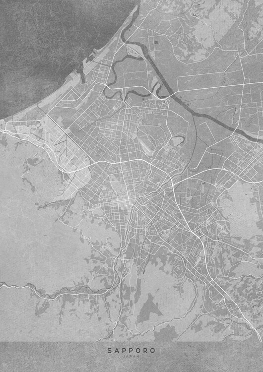 Canvas Print Map of Sapporo (Japan) in gray vintage style