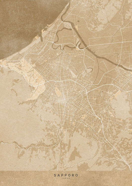 Mapa Map of Sapporo (Japan) in sepia vintage style