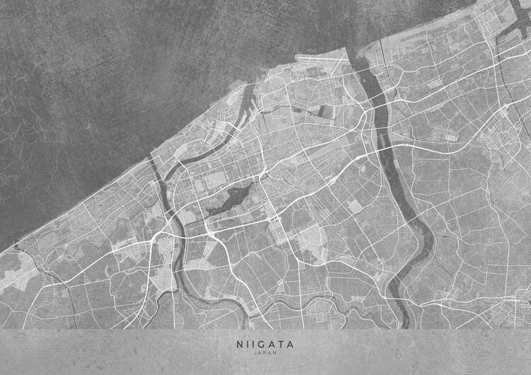 Canvas Print Map of Niigata (Japan) in gray vintage style