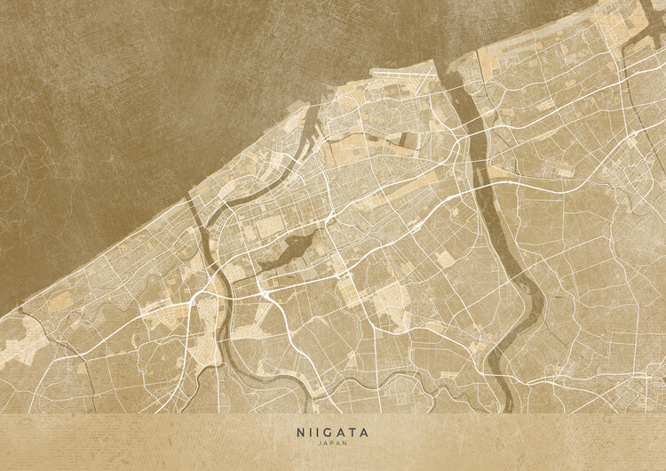 Mapa Map of Niigata (Japan) in sepia vintage style