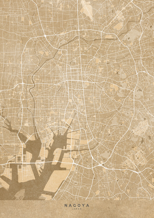 Canvas Print Map of Nagoya (Japan) in sepia vintage style